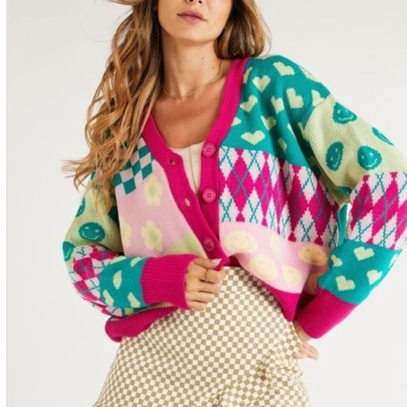DAVI & DANI Sweaters - Cute Multi Print Cardigan